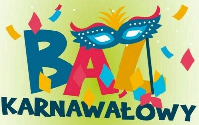 kolorowy napis bal karnawałowy, w tle maska na oczy, balony